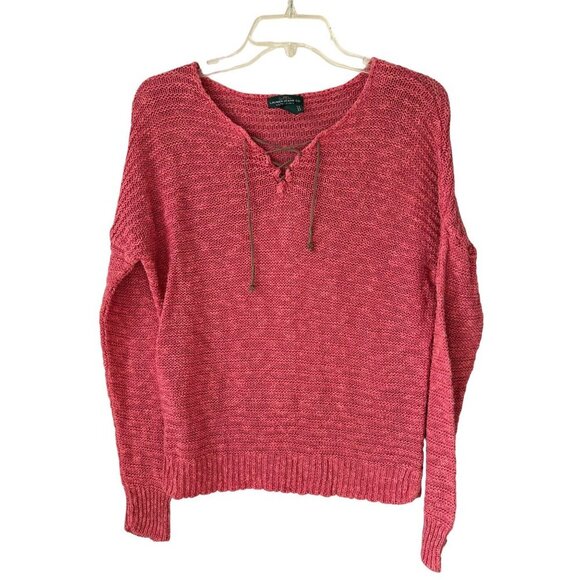 Ralph Lauren Linen Cotton Knitted Tunic Sweater Pullover Dusty Pink Suede Tassel - Picture 1 of 10